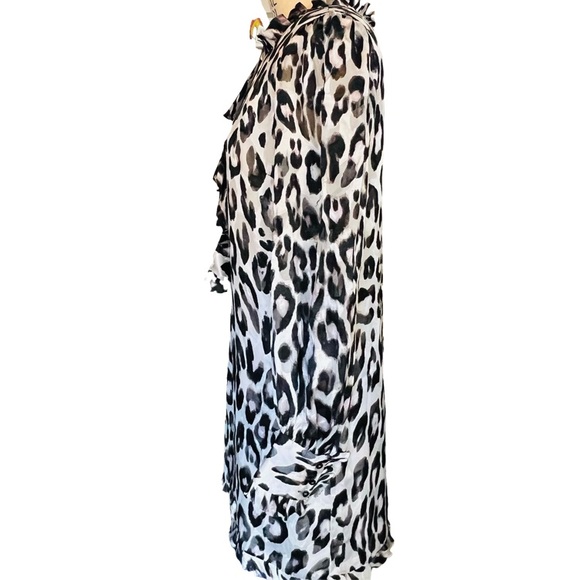 MILLY Silk Long Sleeve Ruffle Mini Dress in Leopard Print Size 4 - Picture 8 of 12